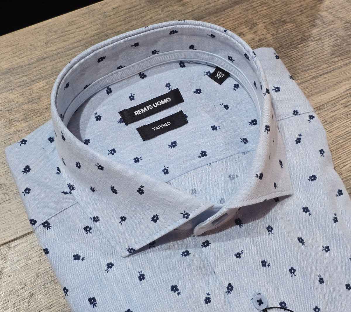 Remus Uomo Tapered fit Fit linen mix blue Print Shirt