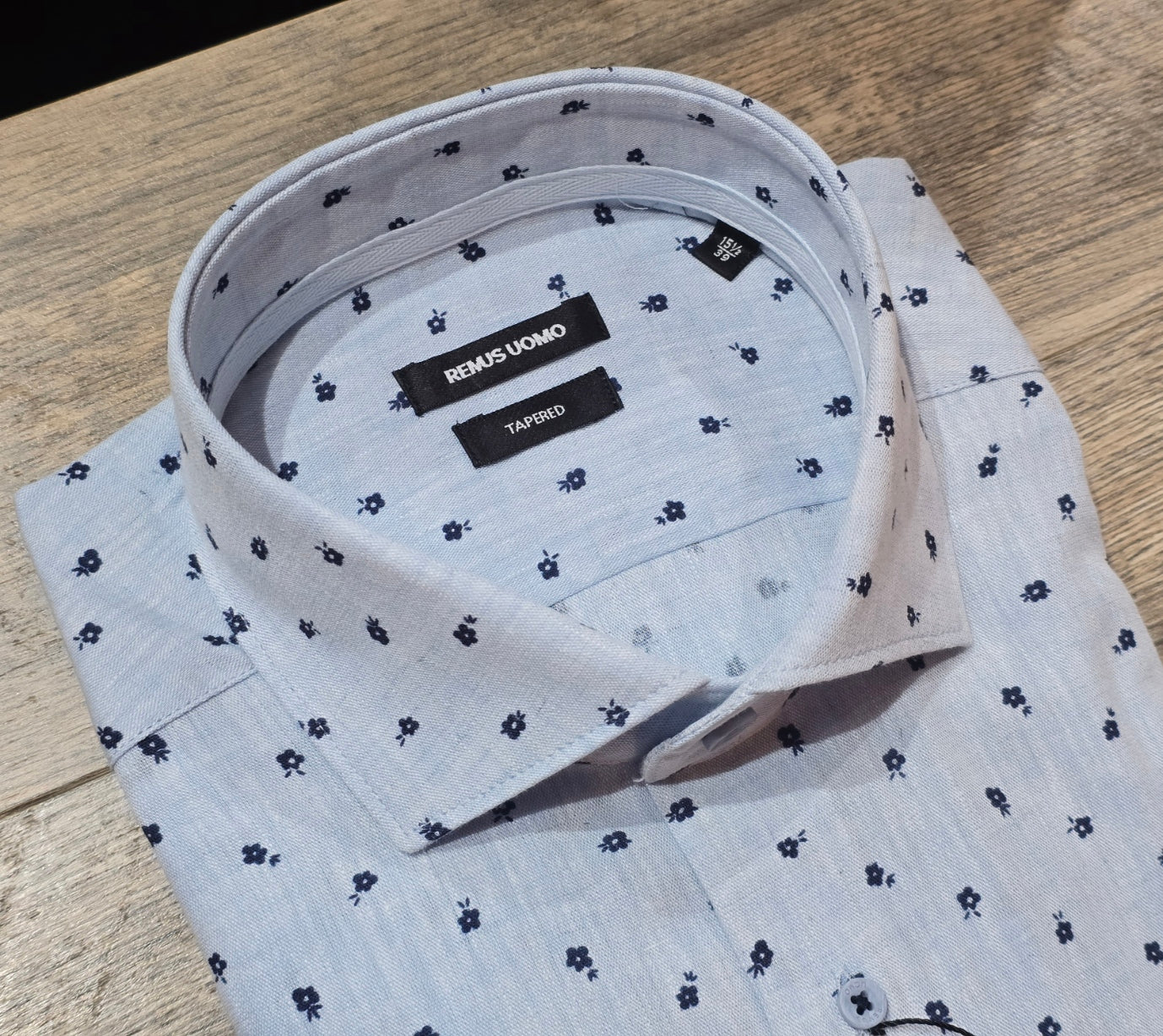 Remus Uomo Tapered fit Fit linen mix blue Print Shirt