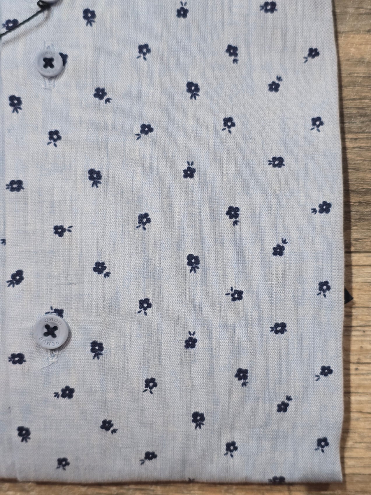 Remus Uomo Tapered fit Fit linen mix blue Print Shirt