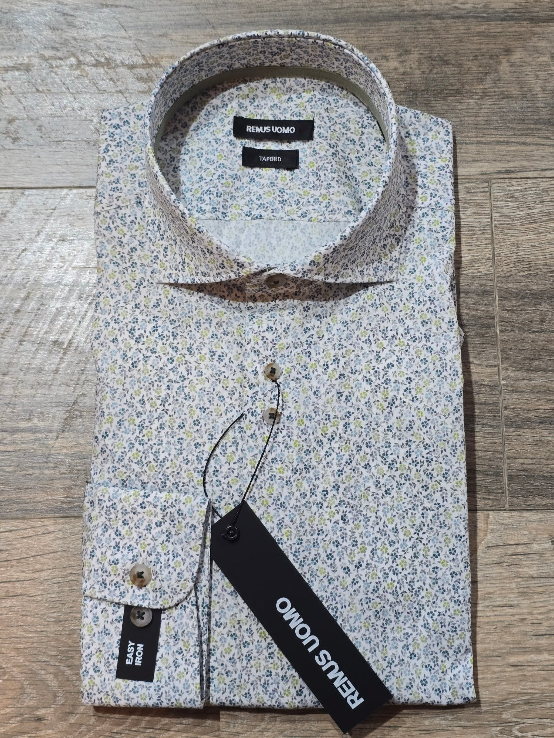 Remus Uomo Tapered White / Blue / Green flower Print Shirt