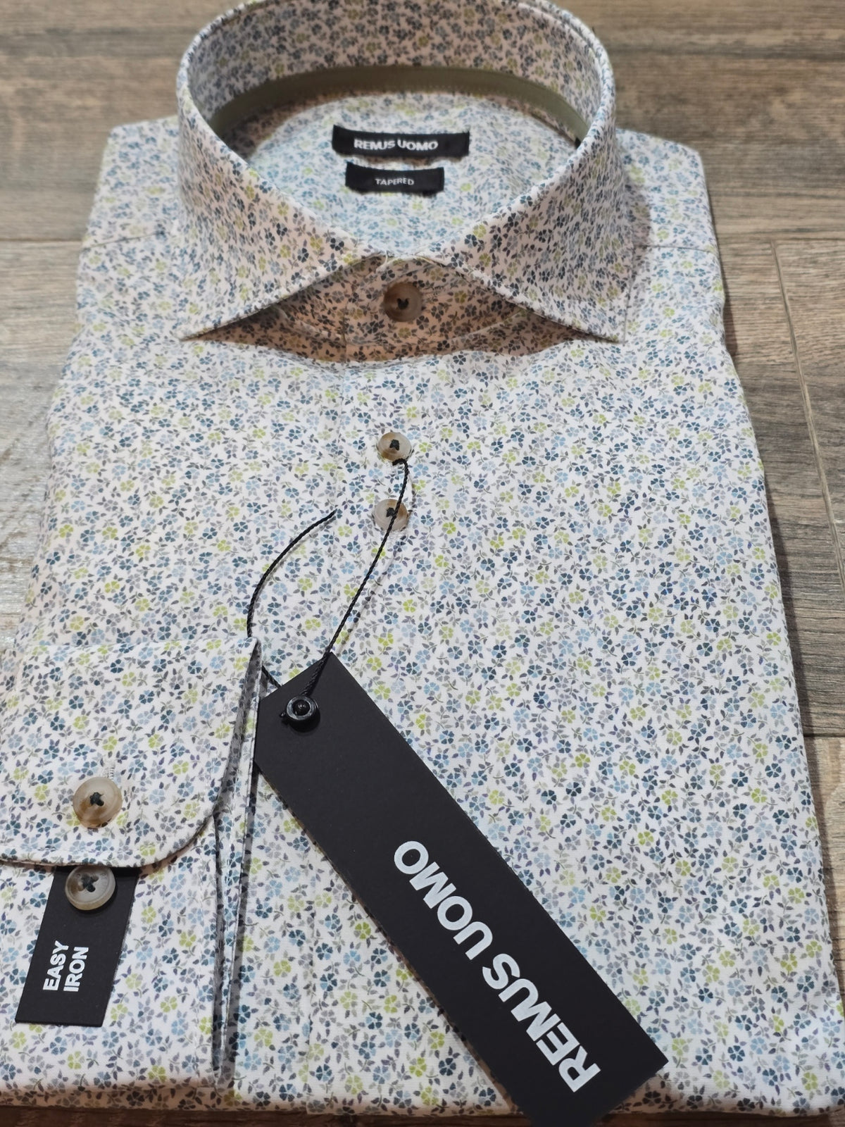 Remus Uomo Tapered White / Blue / Green flower Print Shirt