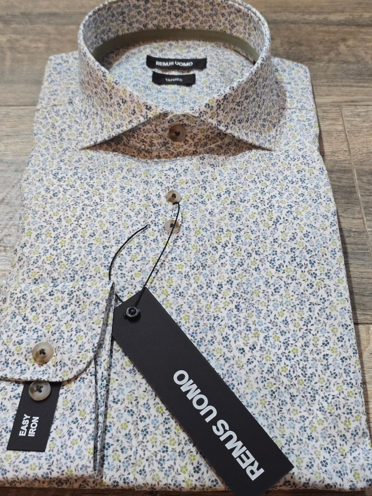 Remus Uomo Tapered White / Blue / Green flower Print Shirt