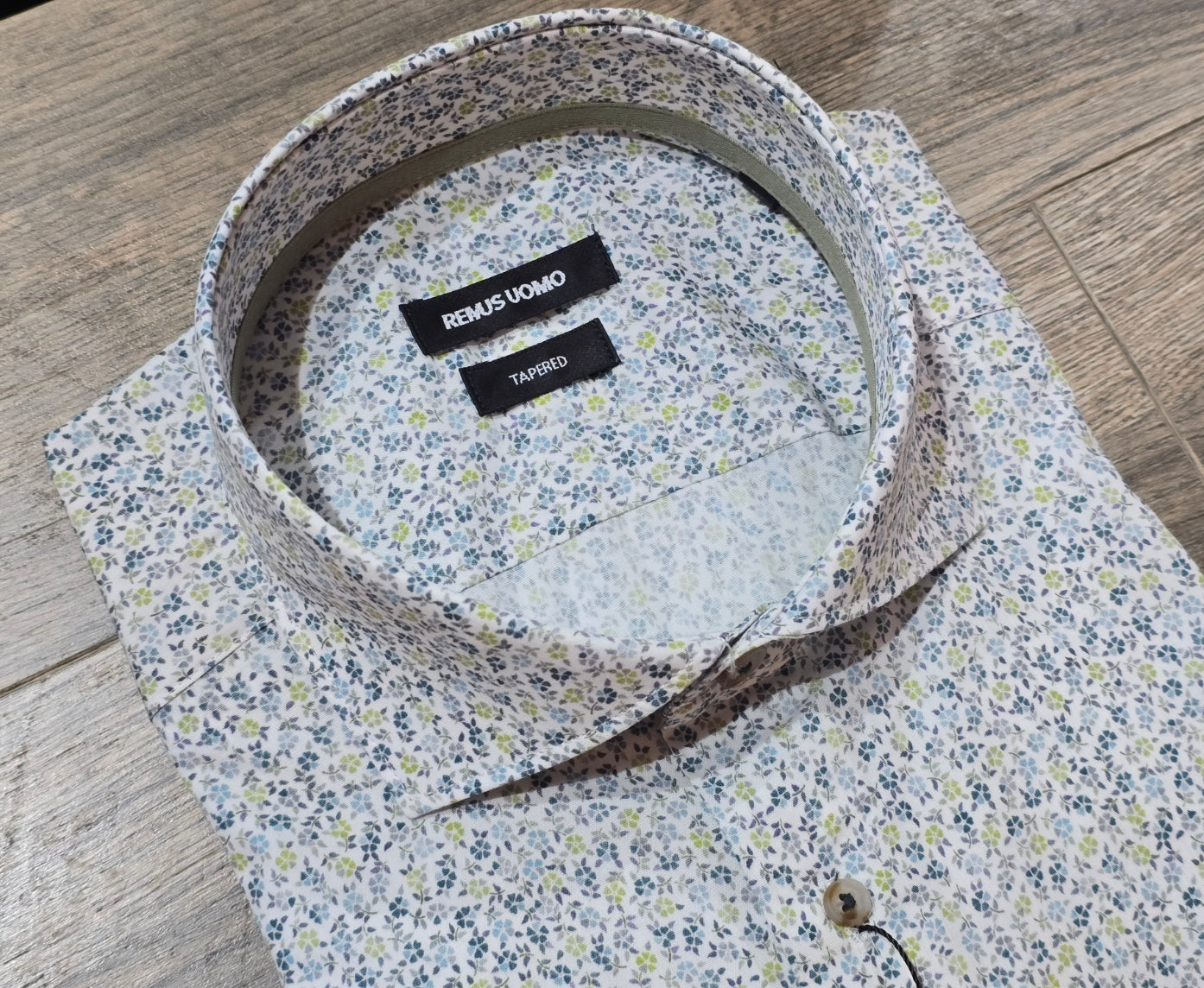Remus Uomo Tapered White / Blue / Green flower Print Shirt
