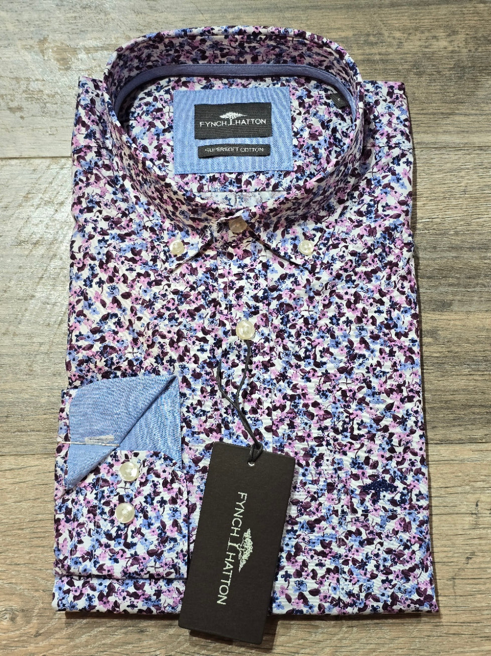 FYNCH-HATTON Burgundy Geometric Button Down Shirt