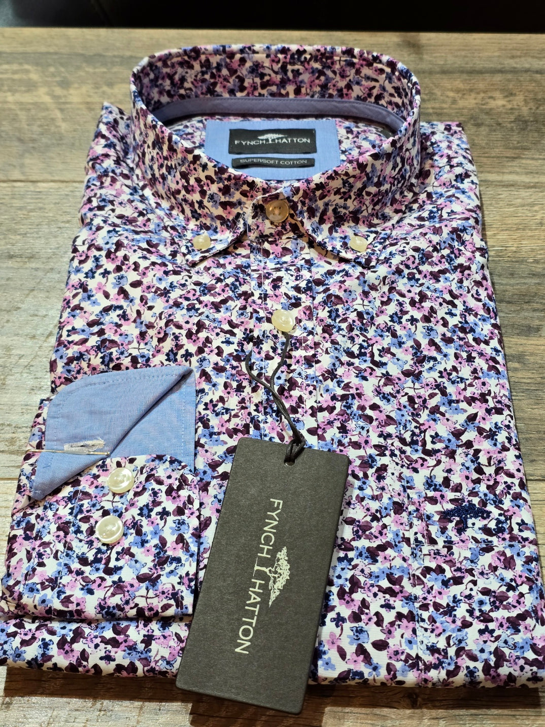 FYNCH-HATTON Burgundy Geometric Button Down Shirt