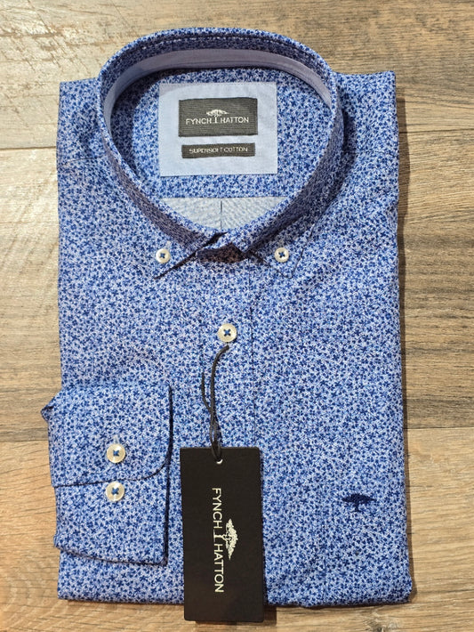 FYNCH-HATTON Blue Geometric Button Down Shirt