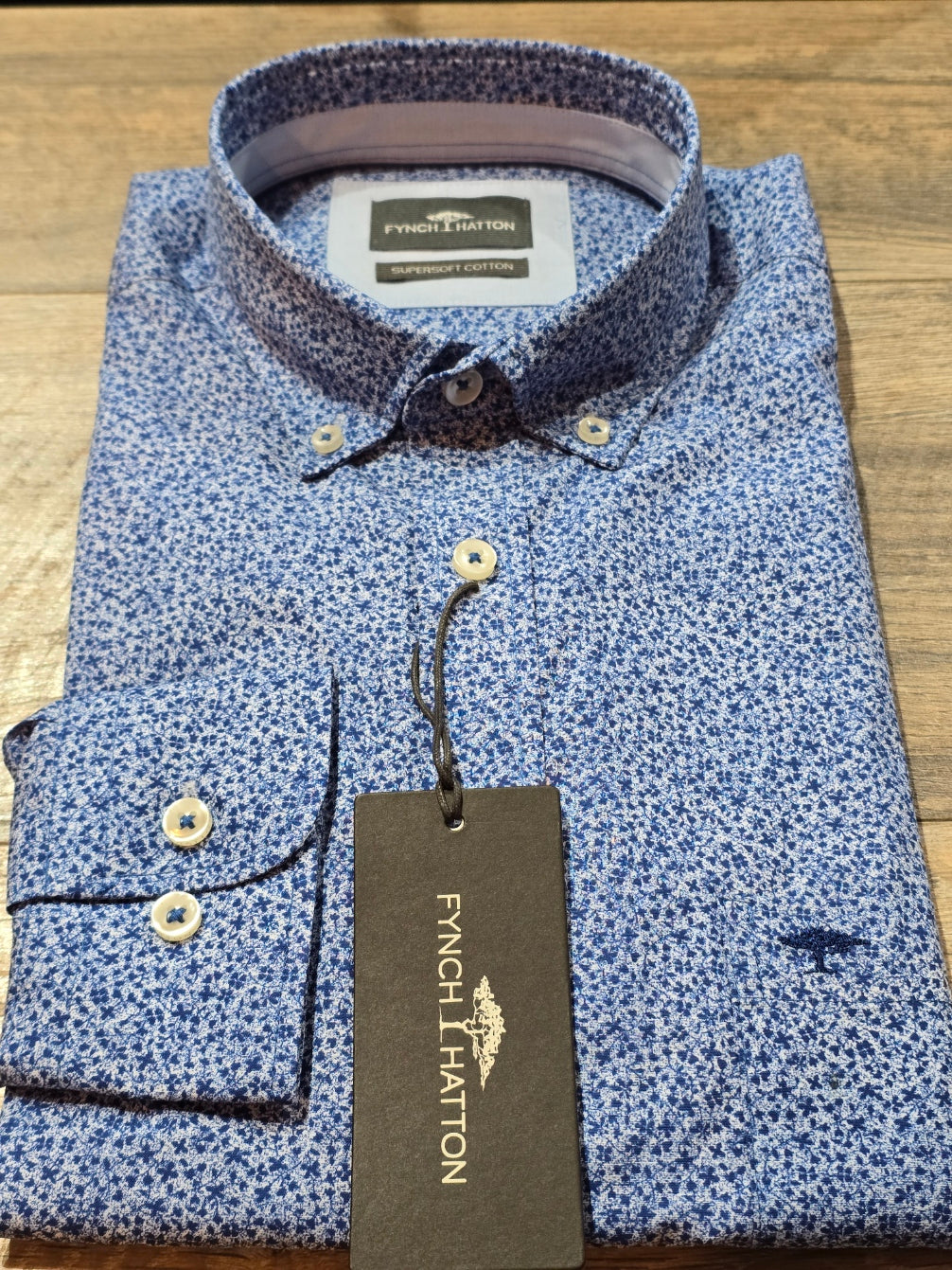 FYNCH-HATTON Blue Geometric Button Down Shirt