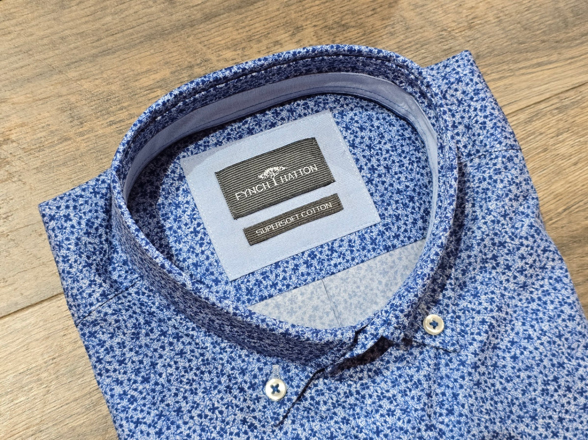 FYNCH-HATTON Blue Geometric Button Down Shirt