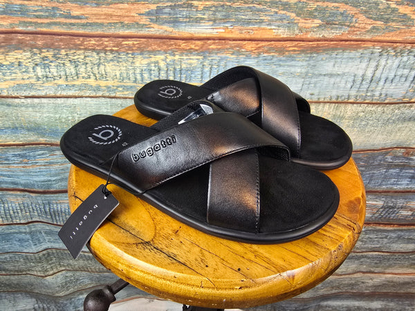 Bugatti Summer Black Leather X Sandals
