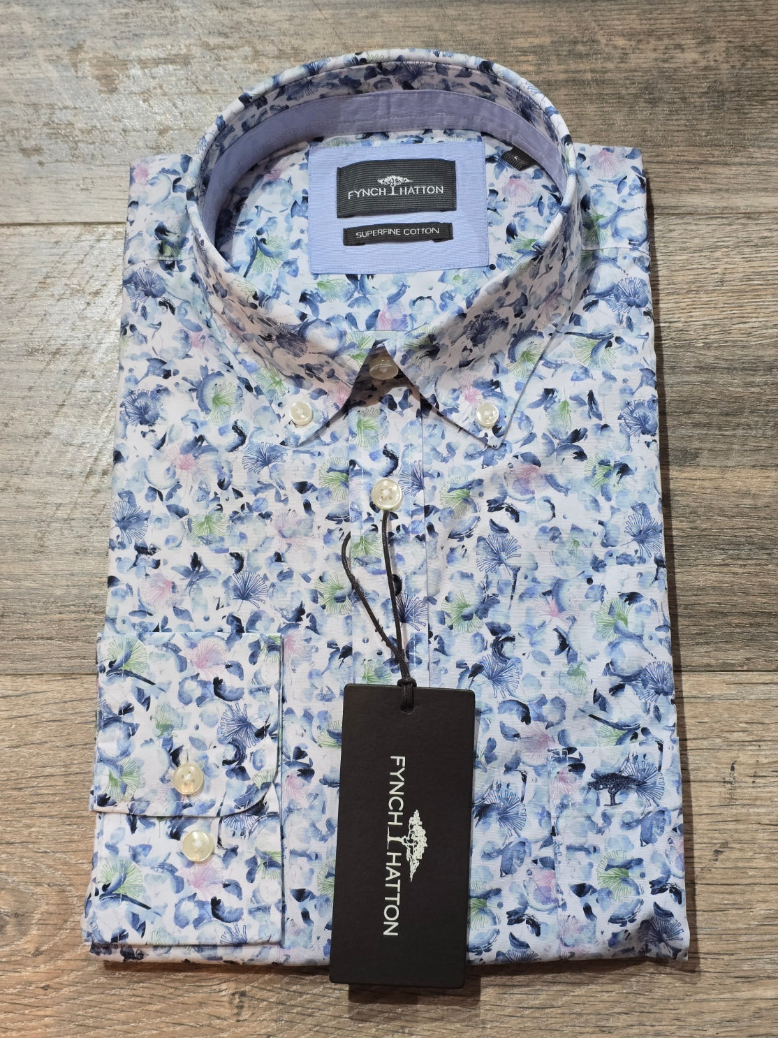 FYNCH-HATTON Blue & Floral Button Down Shirt