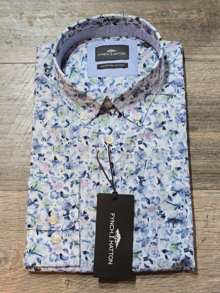 FYNCH-HATTON Blue & Floral Button Down Shirt