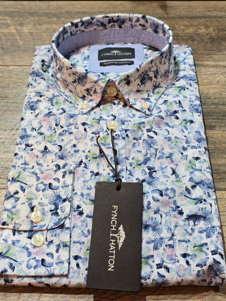 FYNCH-HATTON Blue & Floral Button Down Shirt