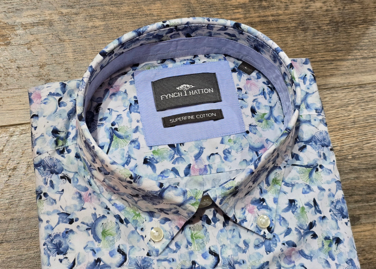 FYNCH-HATTON Blue & Floral Button Down Shirt