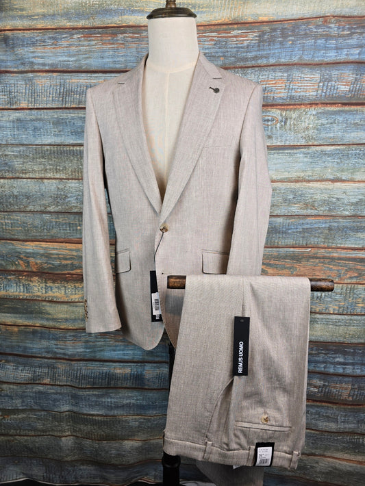 Remus Uomo Tapered Fit Fawn Linen blend Suit