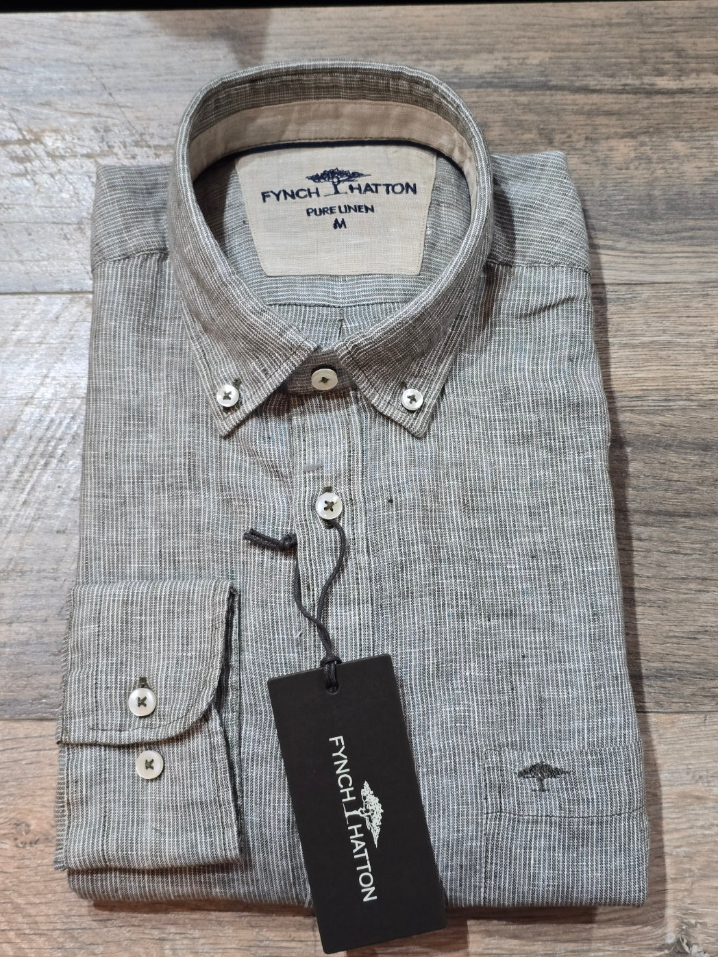 FYNCH-HATTON Long Sleeve Fine Stripe Linen Shirts