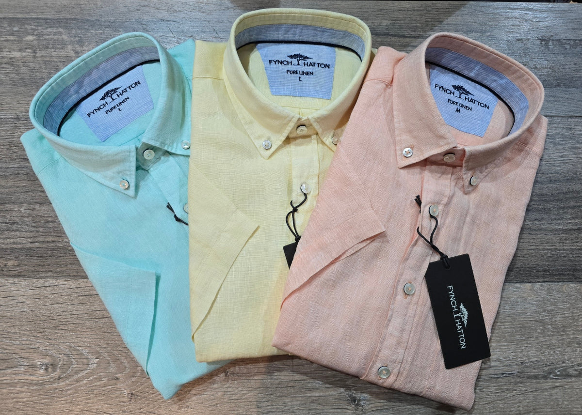 FYNCH-HATTON Short Sleeve Pure Linen Shirts
