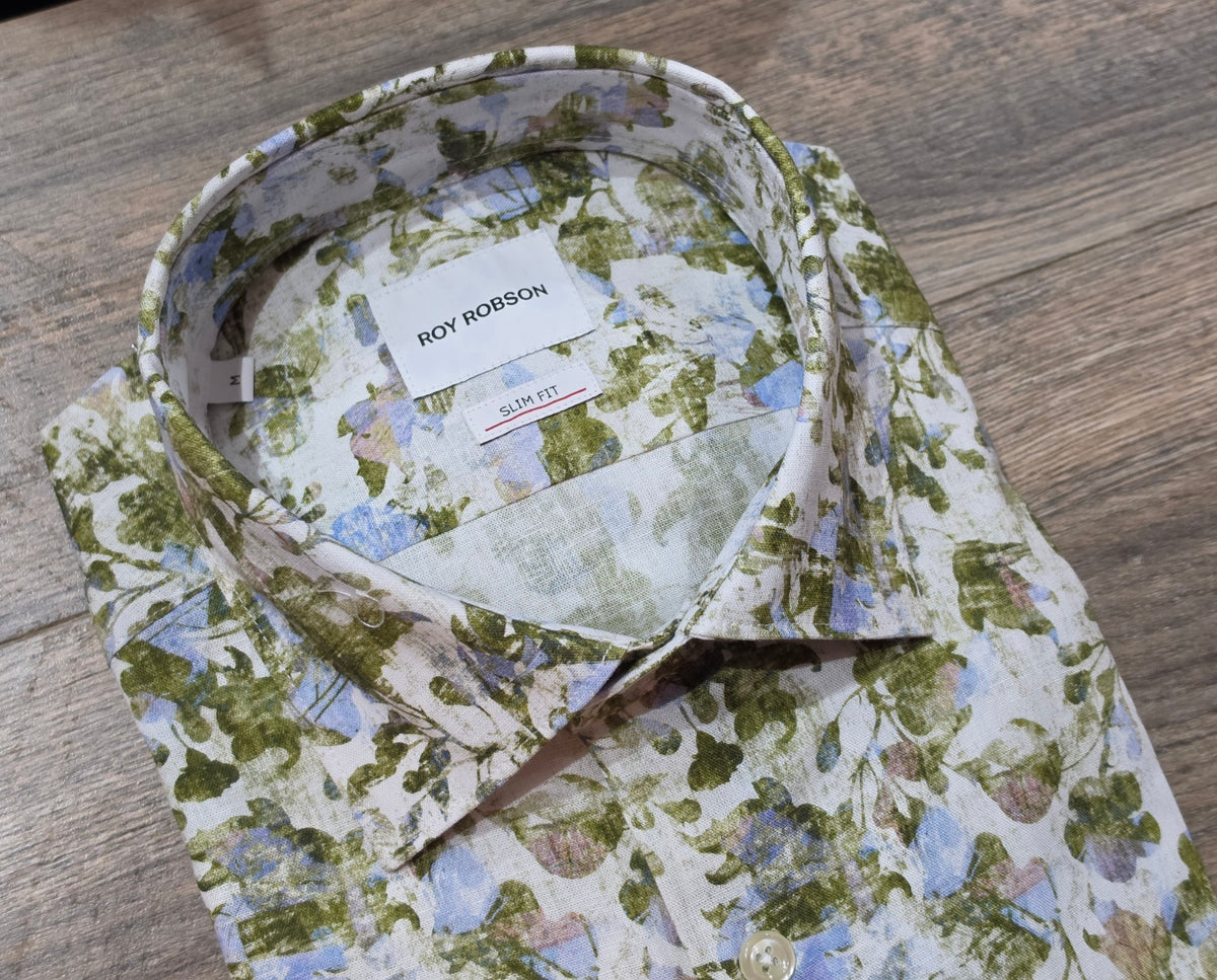 Roy Robson slim fit Cotton / Linen Blend floral print Shirt