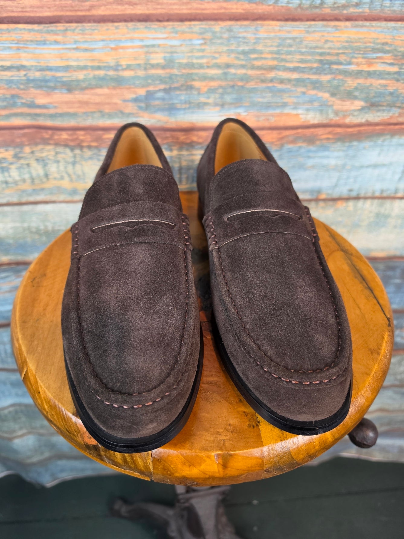 Justin Reess Classic Brown Suede Penny Loafers