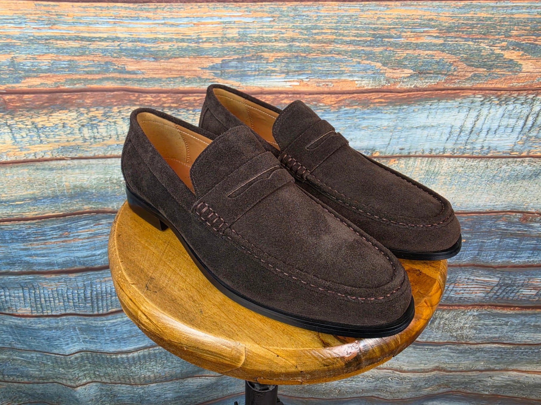 Justin Reess Classic Brown Suede Penny Loafers