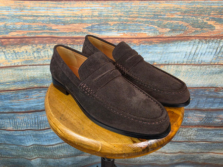 Justin Reess Classic Brown Suede Penny Loafers