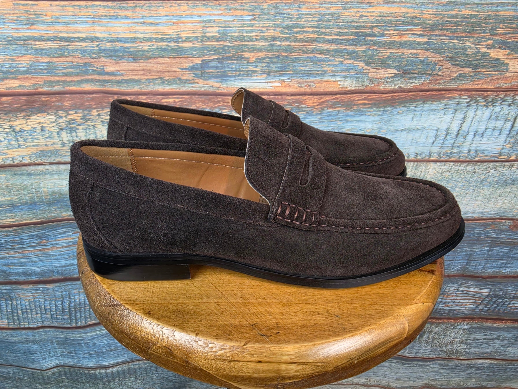 Justin Reess Classic Brown Suede Penny Loafers