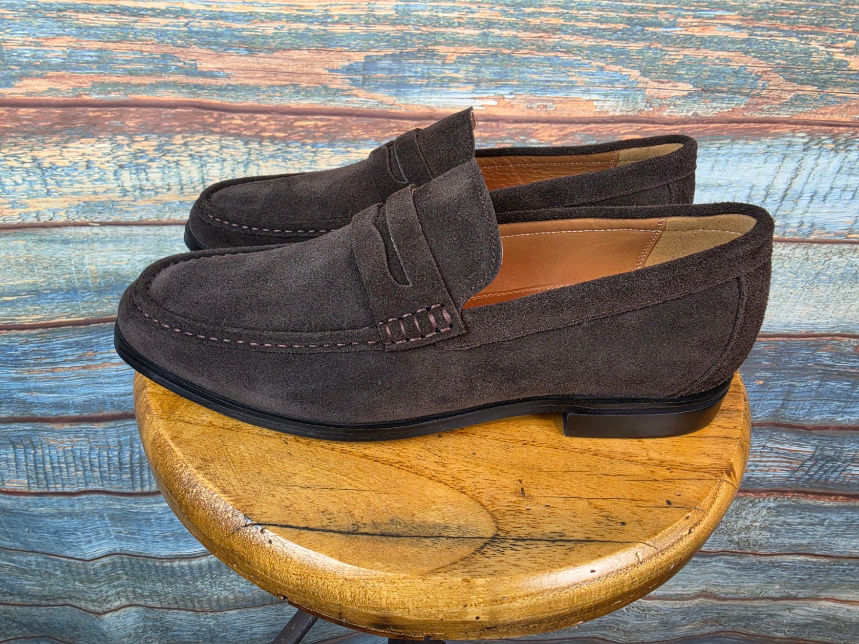 Justin Reess Classic Brown Suede Penny Loafers