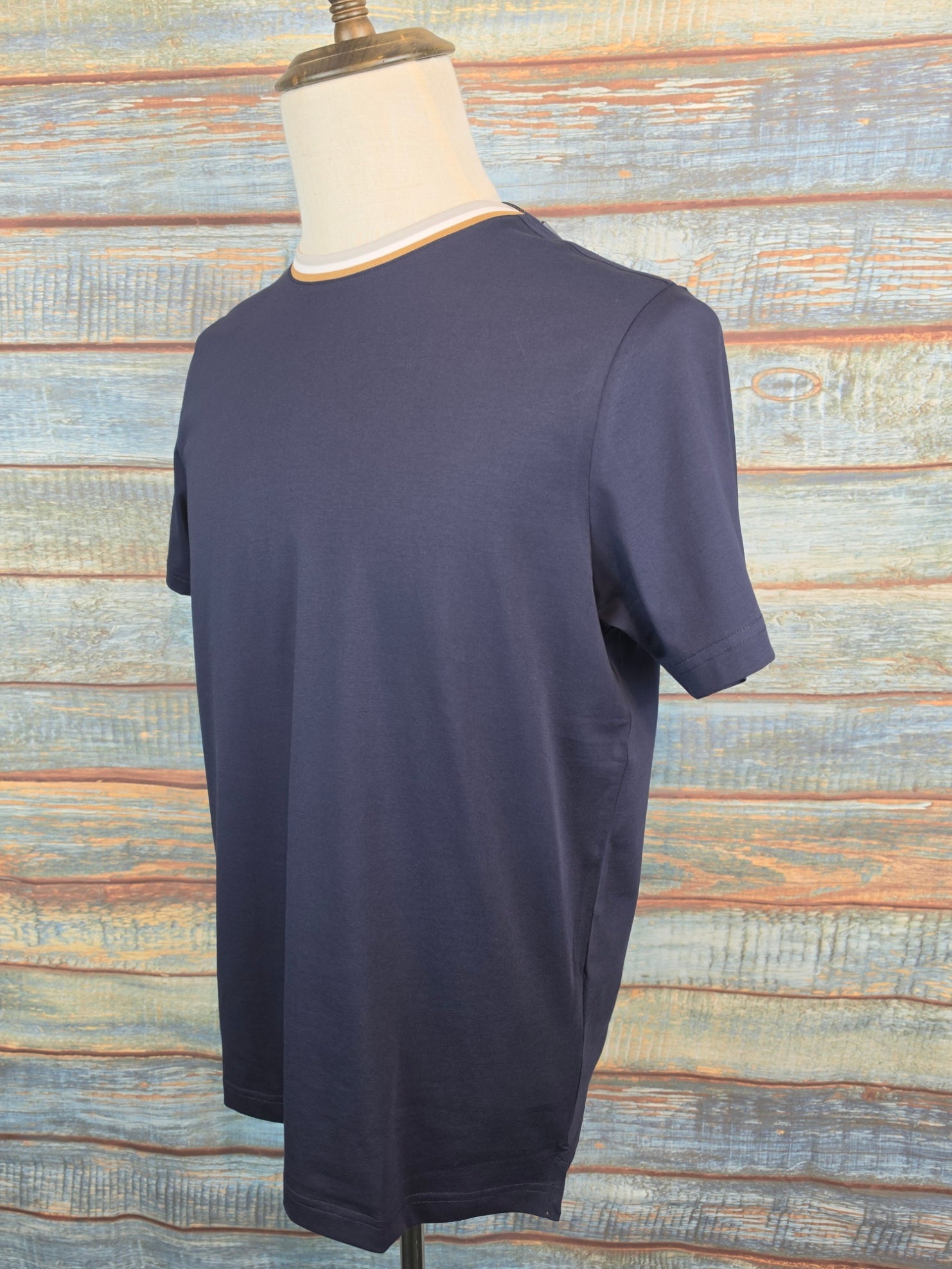 Montechiaro Navy Stretch Tee with neck tipping