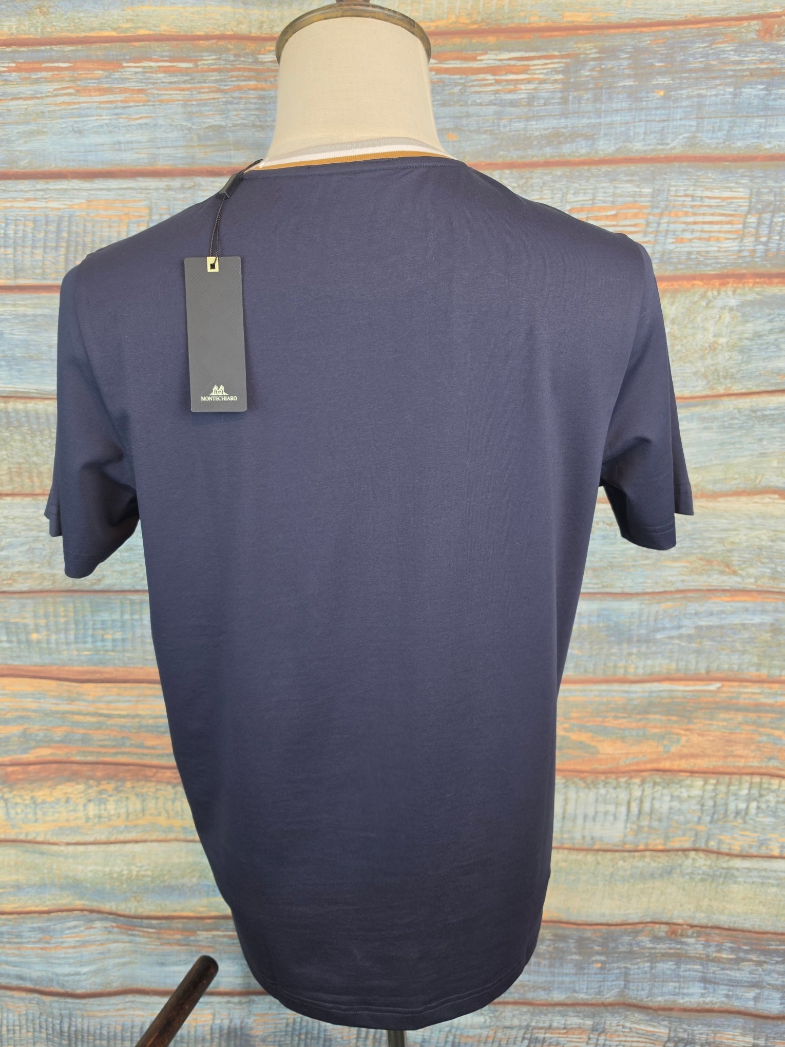 Montechiaro Navy Stretch Tee with neck tipping