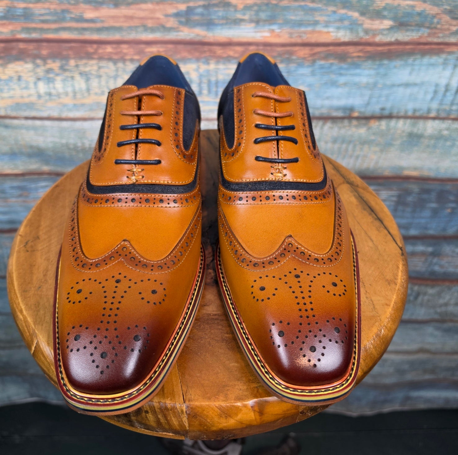 Justin Reess ROMAN Tan / Navy Suede Brogues