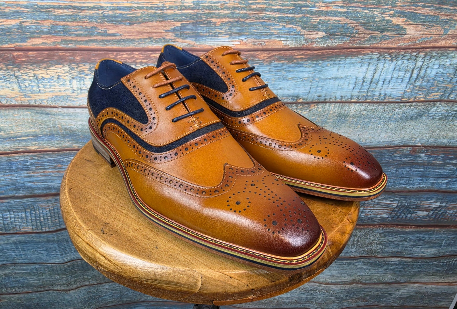 Justin Reess ROMAN Tan / Navy Suede Brogues