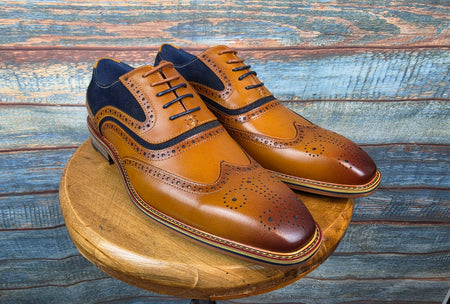 Justin Reess ROMAN Tan / Navy Suede Brogues