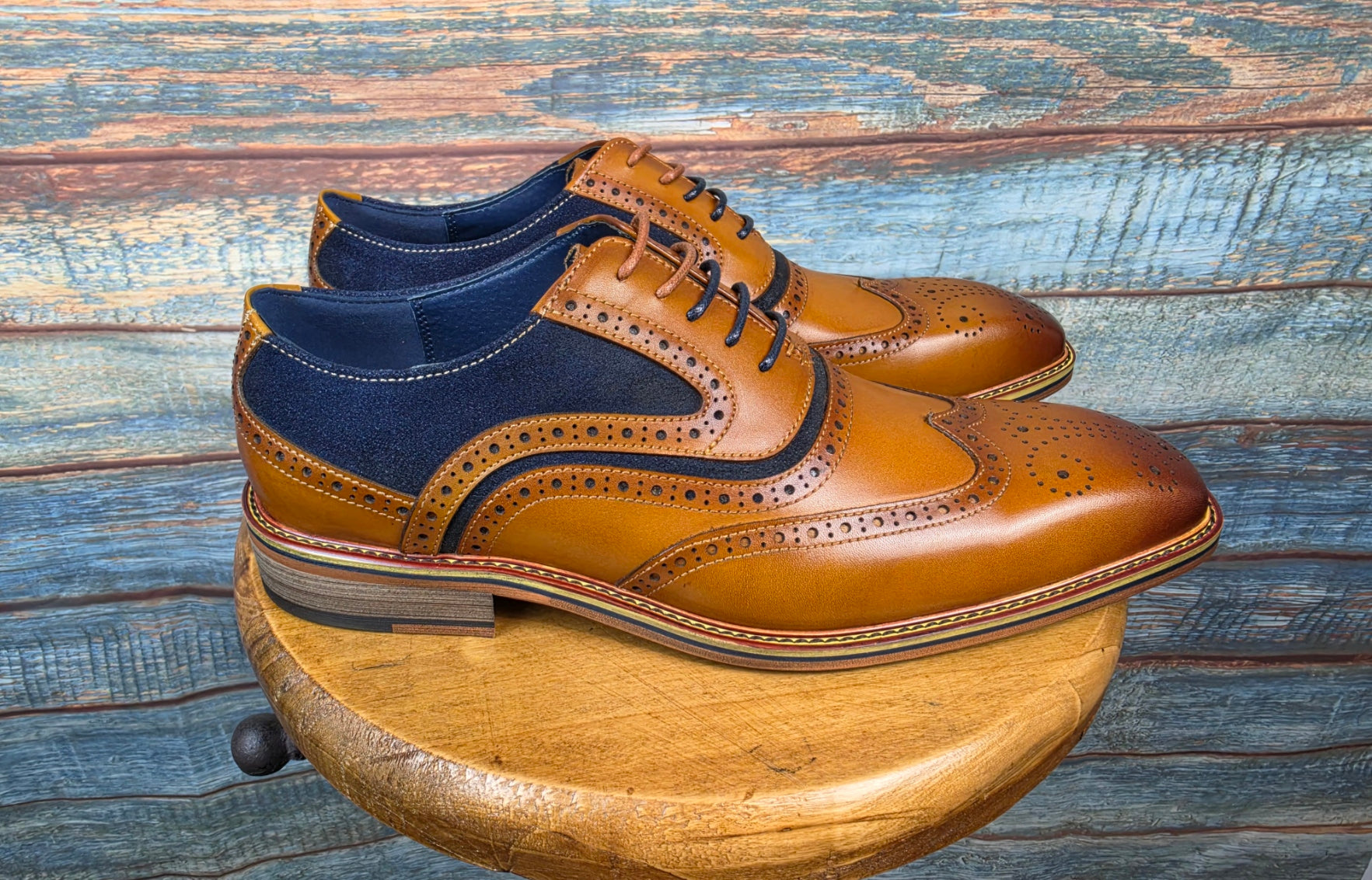 Justin Reess ROMAN Tan / Navy Suede Brogues