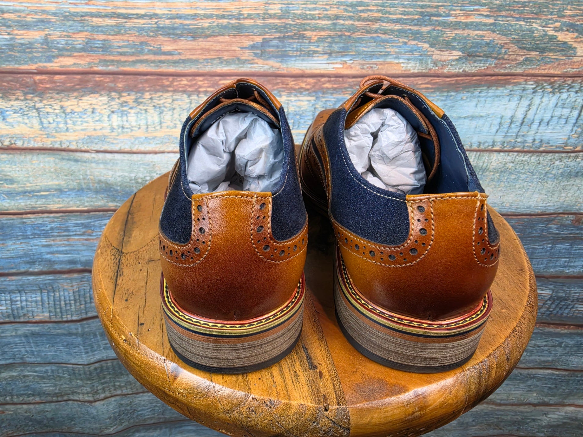 Justin Reess ROMAN Tan / Navy Suede Brogues