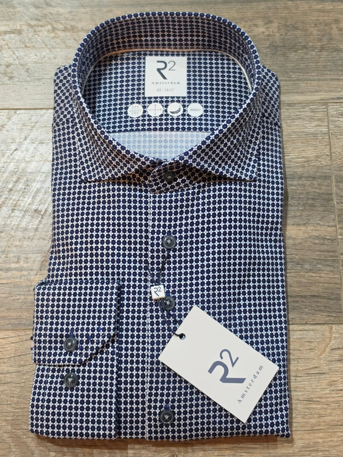 R2 - Amsterdam Navy Geo Print Stretch Jersey shirt