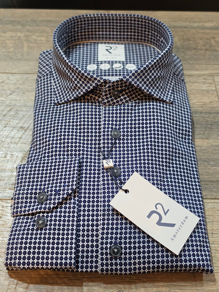 R2 - Amsterdam Navy Geo Print Stretch Jersey shirt