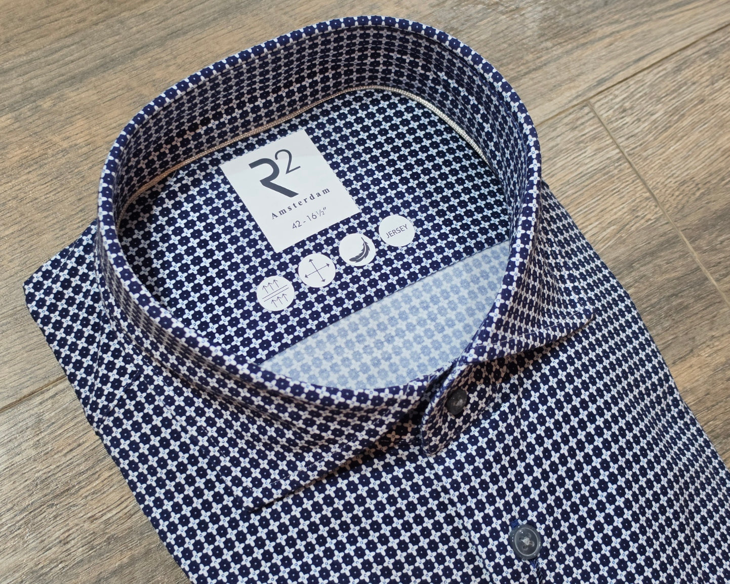 R2 - Amsterdam Navy Geo Print Stretch Jersey shirt