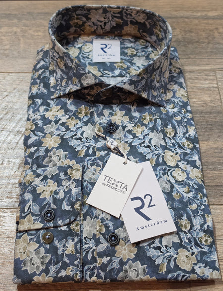 R2 - Amsterdam Navy flower Print shirt