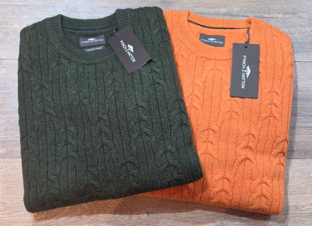 FYNCH-HATTON Cable Round Neck Cotton and Wool Jumpers