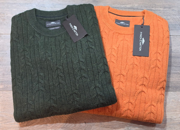 FYNCH-HATTON Cable Round Neck Cotton and Wool Jumpers