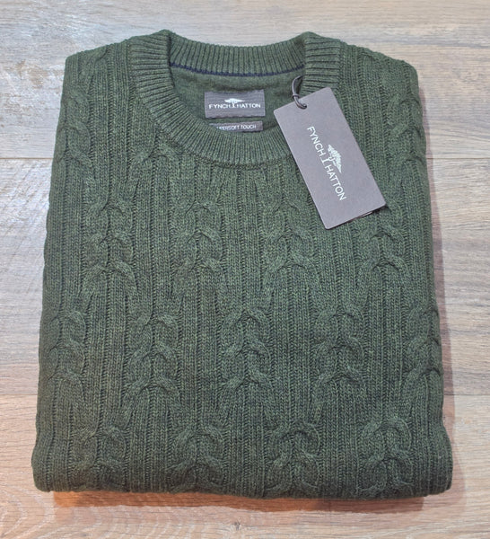FYNCH-HATTON Cable Round Neck Cotton and Wool Jumpers