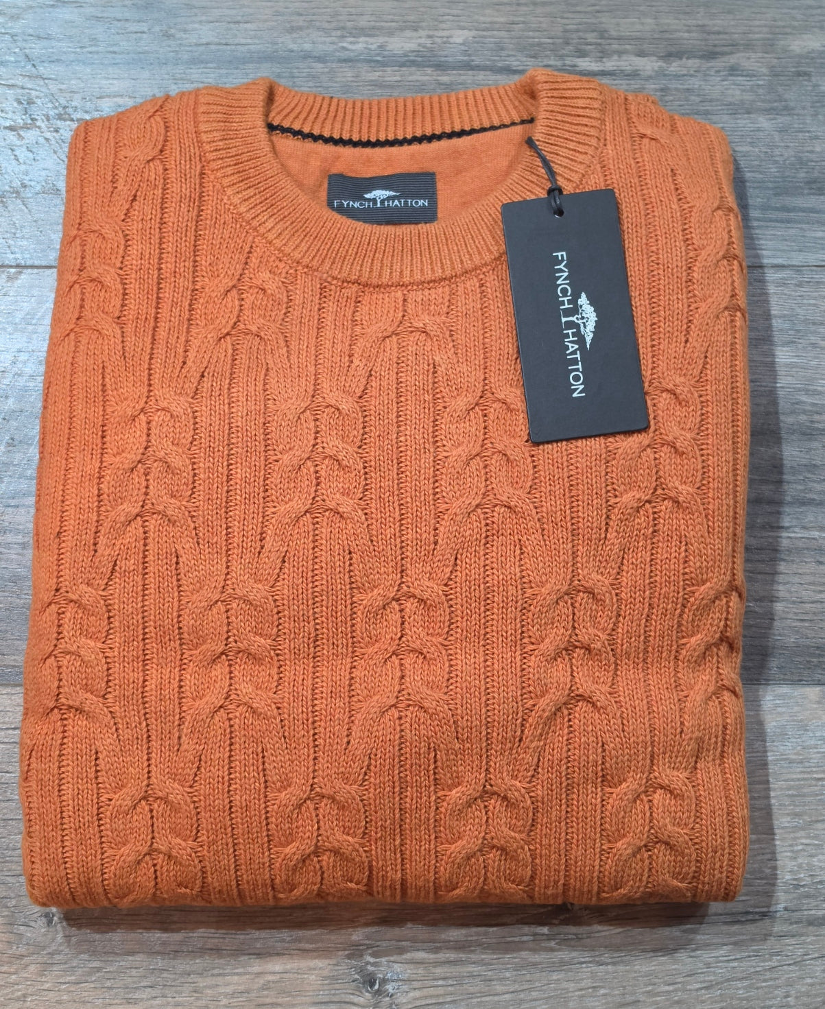 FYNCH-HATTON Cable Round Neck Cotton and Wool Jumpers