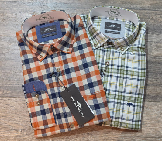FYNCH-HATTON Winter Brushed Cotton Button Down Shirts