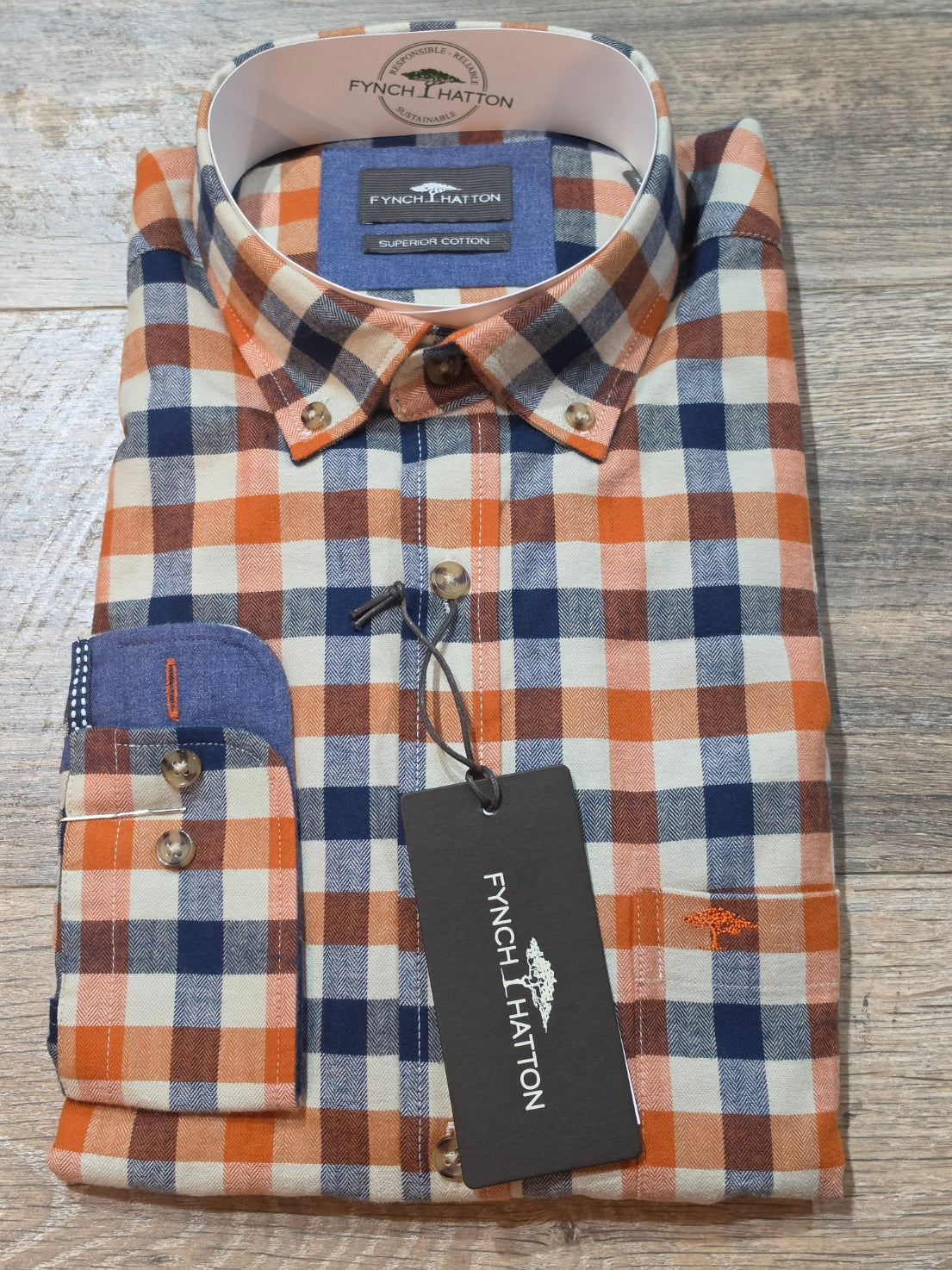 FYNCH-HATTON Winter Brushed Cotton Button Down Shirts