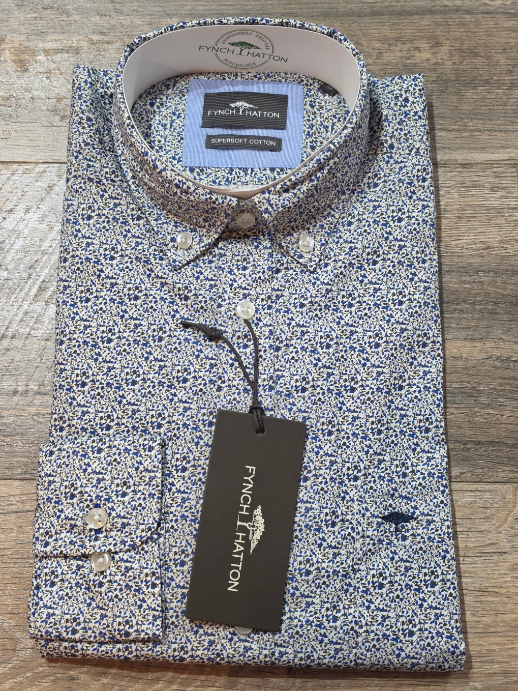 FYNCH-HATTON Blue and Green Flower BD Shirt