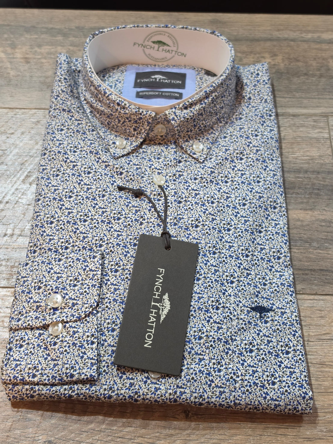 FYNCH-HATTON Blue and Green Flower BD Shirt
