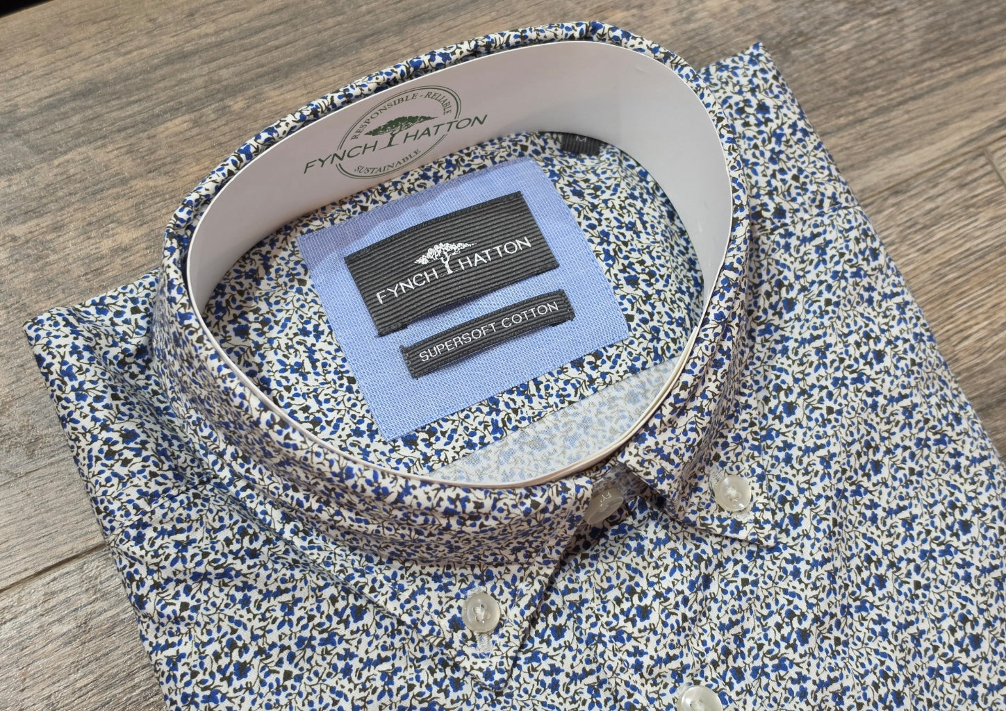 FYNCH-HATTON Blue and Green Flower BD Shirt