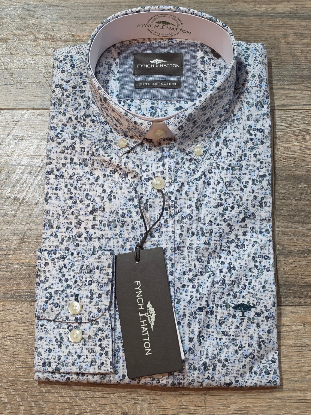 FYNCH-HATTON Teal Geometric BD Shirt