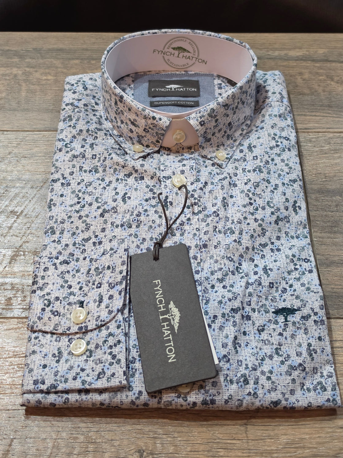 FYNCH-HATTON Teal Geometric BD Shirt