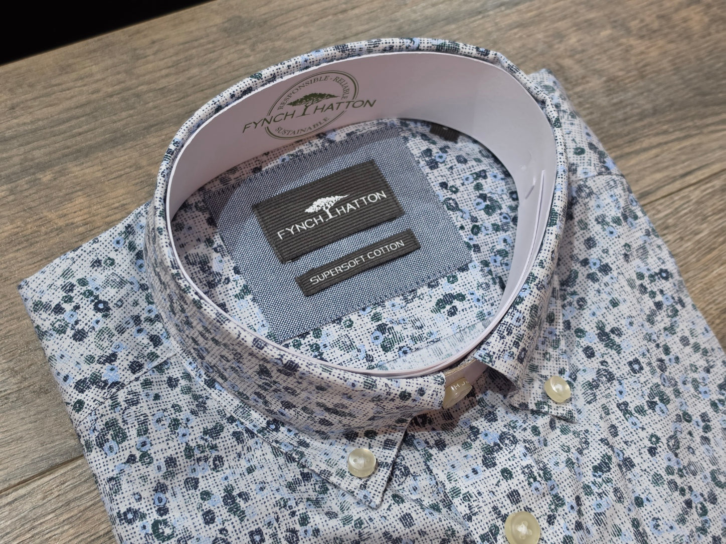 FYNCH-HATTON Teal Geometric BD Shirt