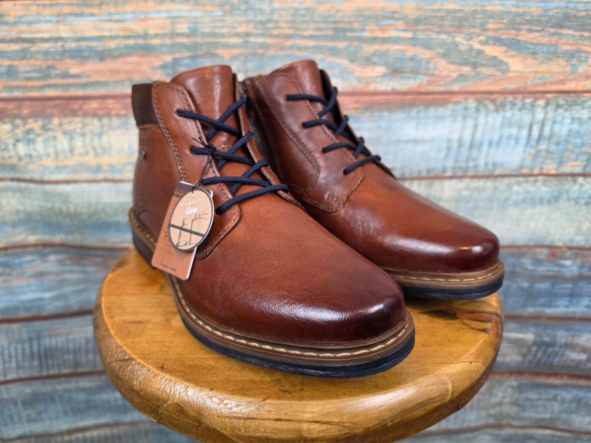 Bugatti Winter Leather Lace-up Boots Rigalo Evo cognac